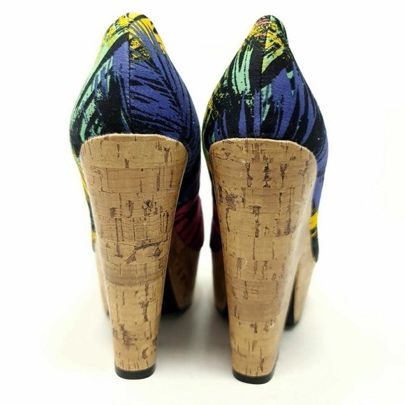 Ribbon Multicolour Chunky Platform Block Heels Shoes UK 5 EU 38 Peep Toe - Picture 7 of 8